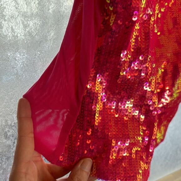 Akira Women’s Hot Pink Sequined Spaghetti Strap Tank Top Size Large - Picture 3 of 5